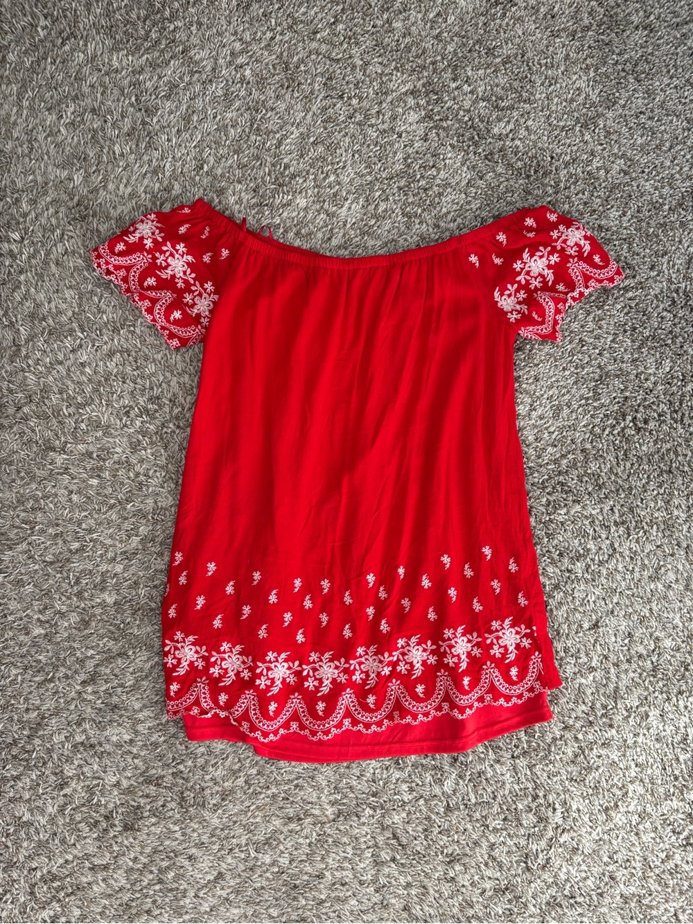 Altar'd State Red Off-Shoulder Embroidered Mini Dress